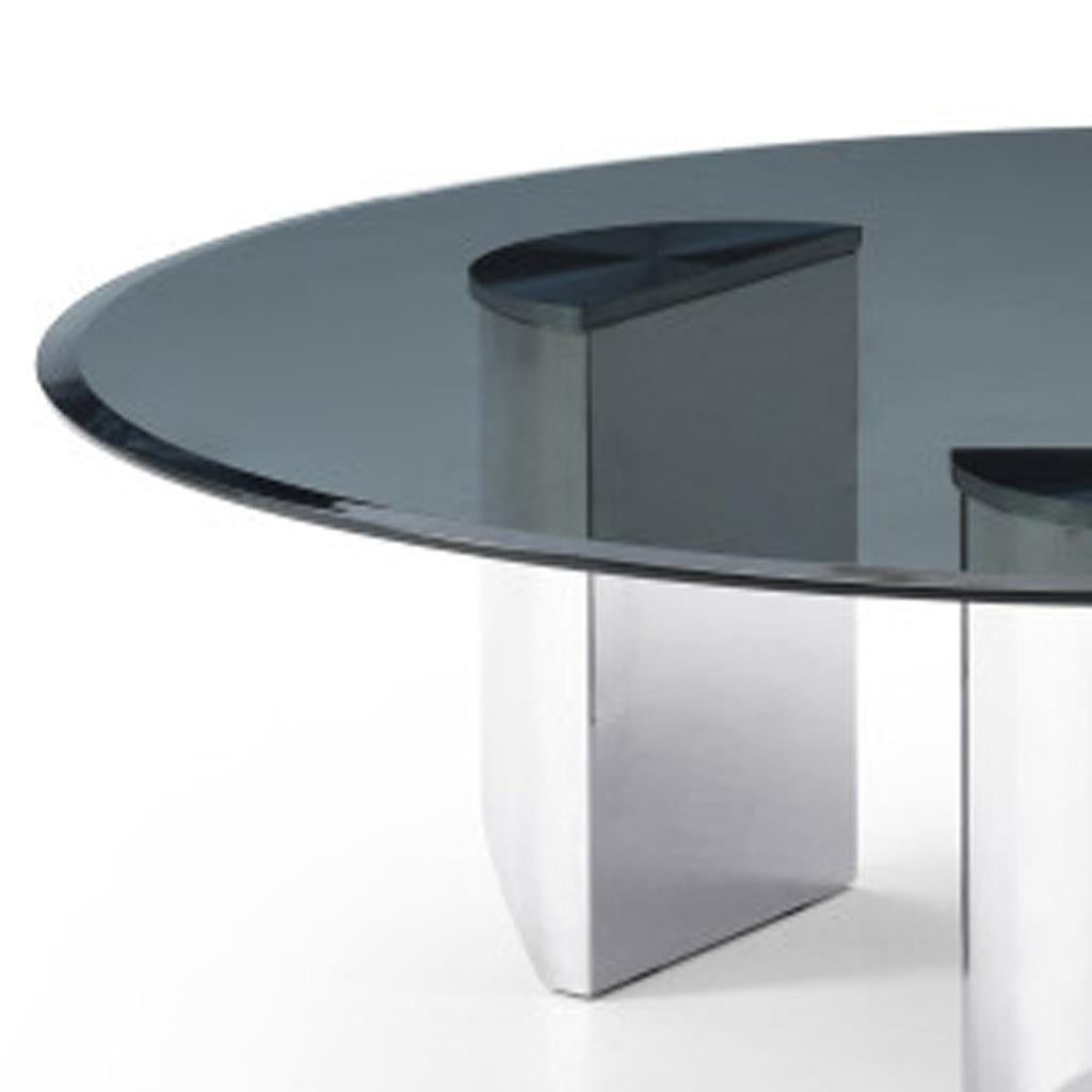 Black & Silver Mirrored Glass & Stainless Steel Round Coffee Table image 3