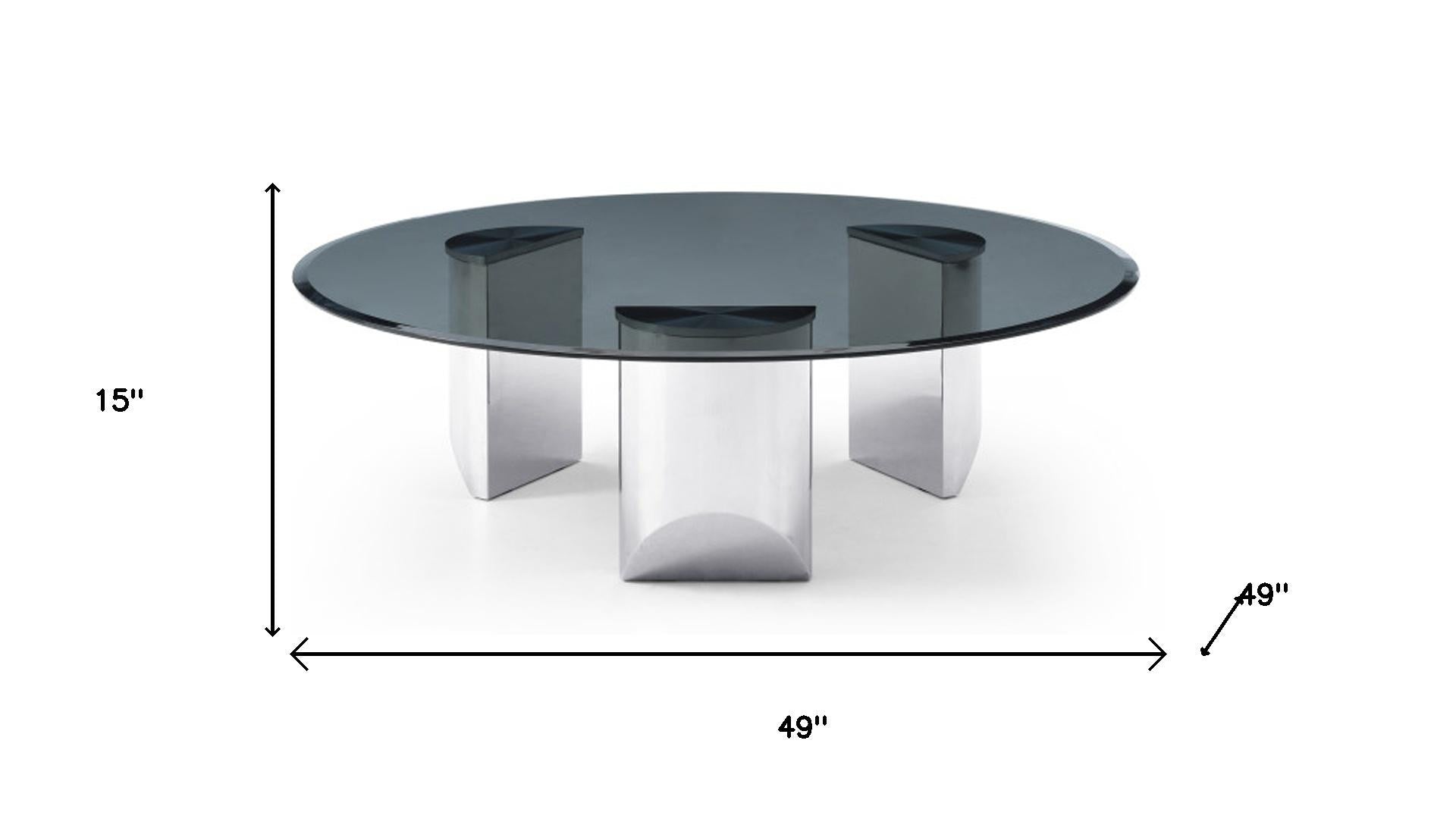 Black & Silver Mirrored Glass & Stainless Steel Round Coffee Table image 5
