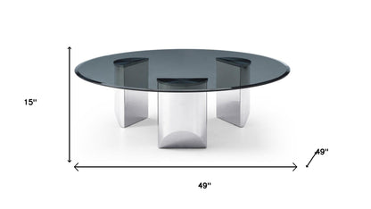 Black & Silver Mirrored Glass & Stainless Steel Round Coffee Table image 5