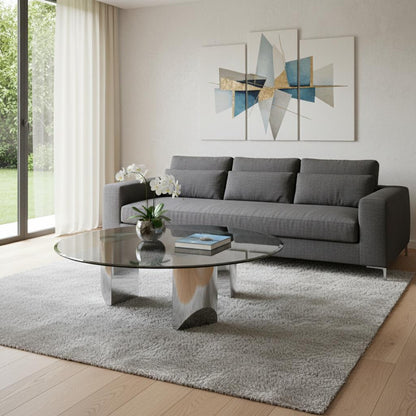 Black & Silver Mirrored Glass & Stainless Steel Round Coffee Table image 1