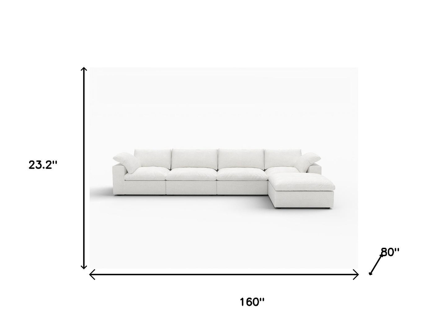 White Linen Blend Modular Sofa With Ottoman & Storage