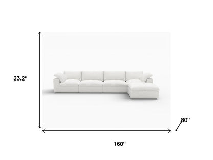 White Linen Blend Modular Sofa With Ottoman & Storage