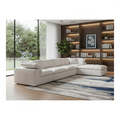 White Linen Blend Modular Sofa With Ottoman & Storage