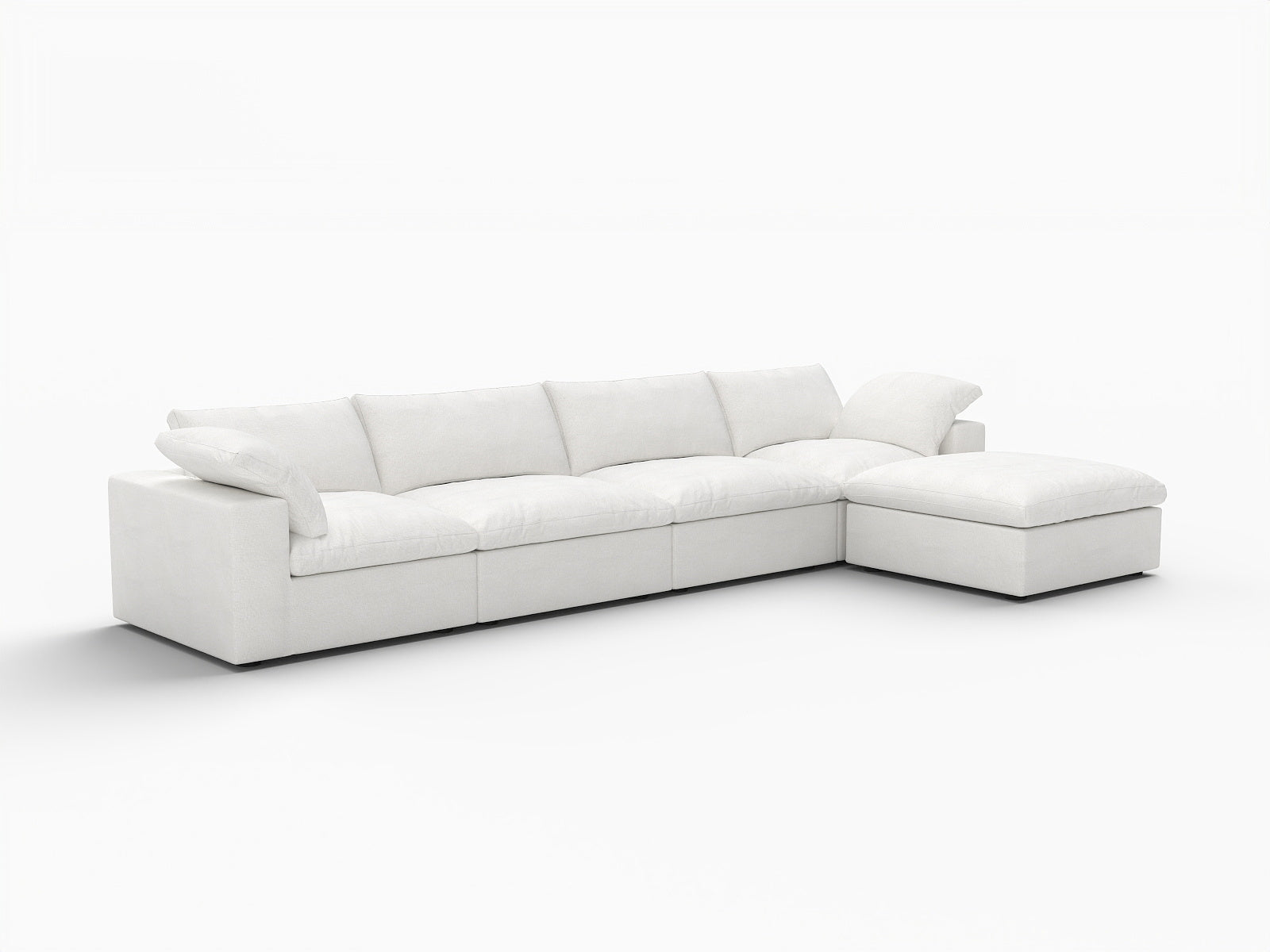 White Linen Blend Modular Sofa With Ottoman & Storage