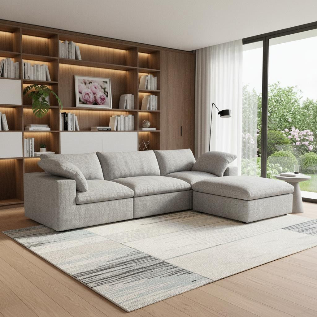 Light Gray Linen Blend Modular Sofa With Ottoman & Storage