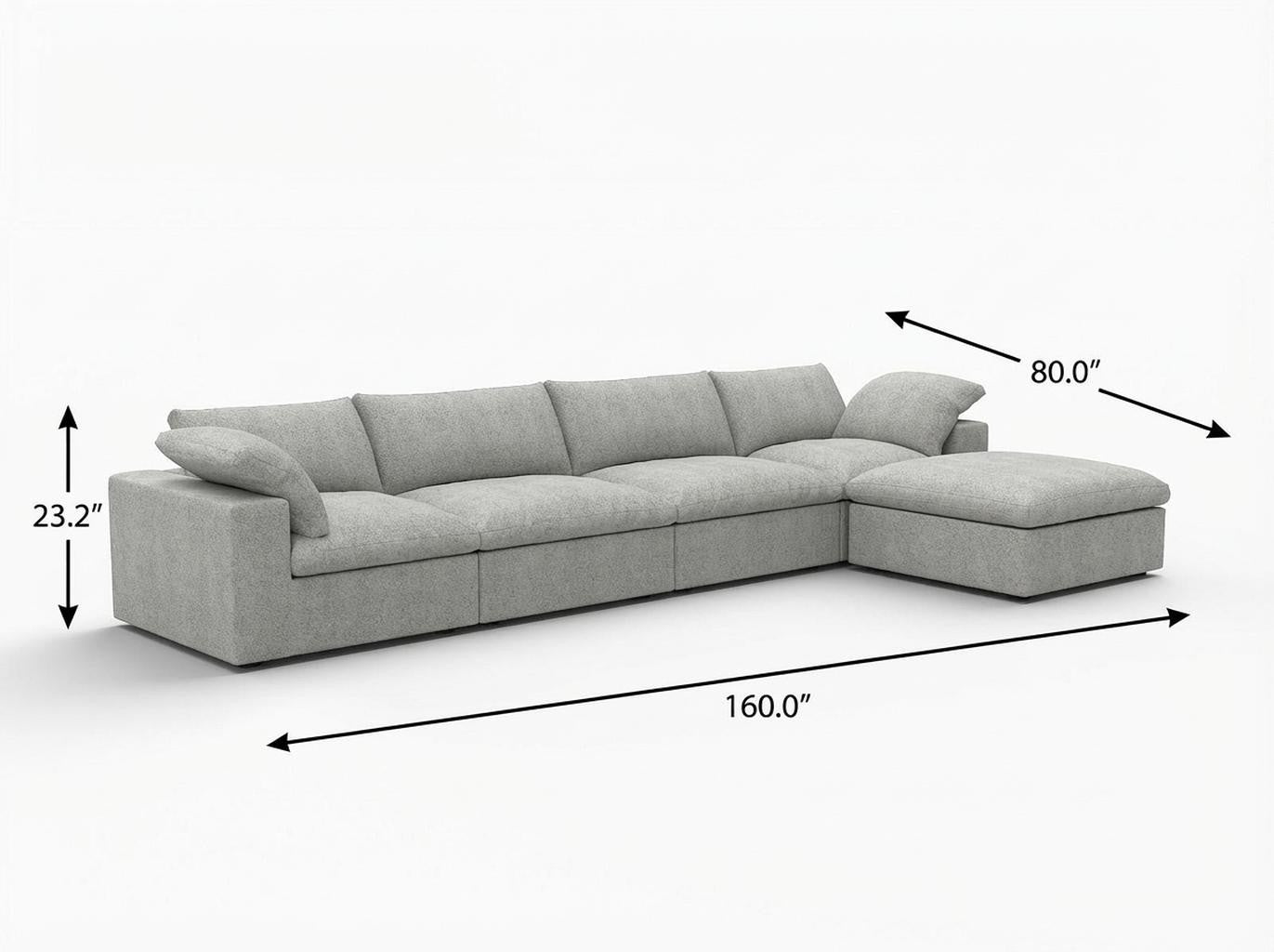 Light Gray Linen Blend Modular Sofa With Ottoman & Storage