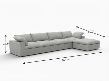 Light Gray Linen Blend Modular Sofa With Ottoman & Storage