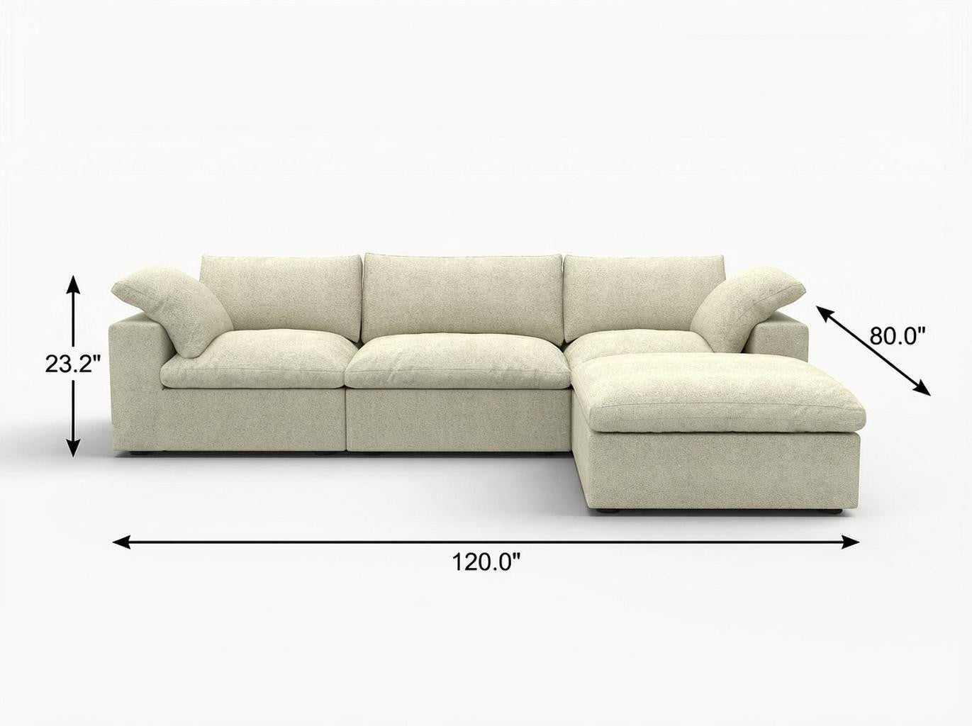 Khaki Linen Blend Modular Sofa With Ottoman & Storage