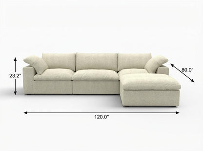 Khaki Linen Blend Modular Sofa With Ottoman & Storage