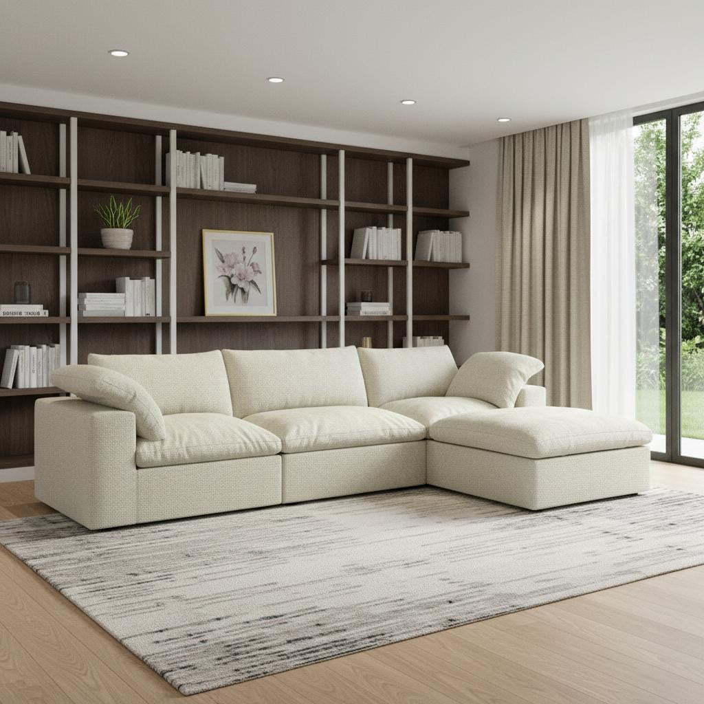 Khaki Linen Blend Modular Sofa With Ottoman & Storage