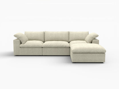 Khaki Linen Blend Modular Sofa With Ottoman & Storage