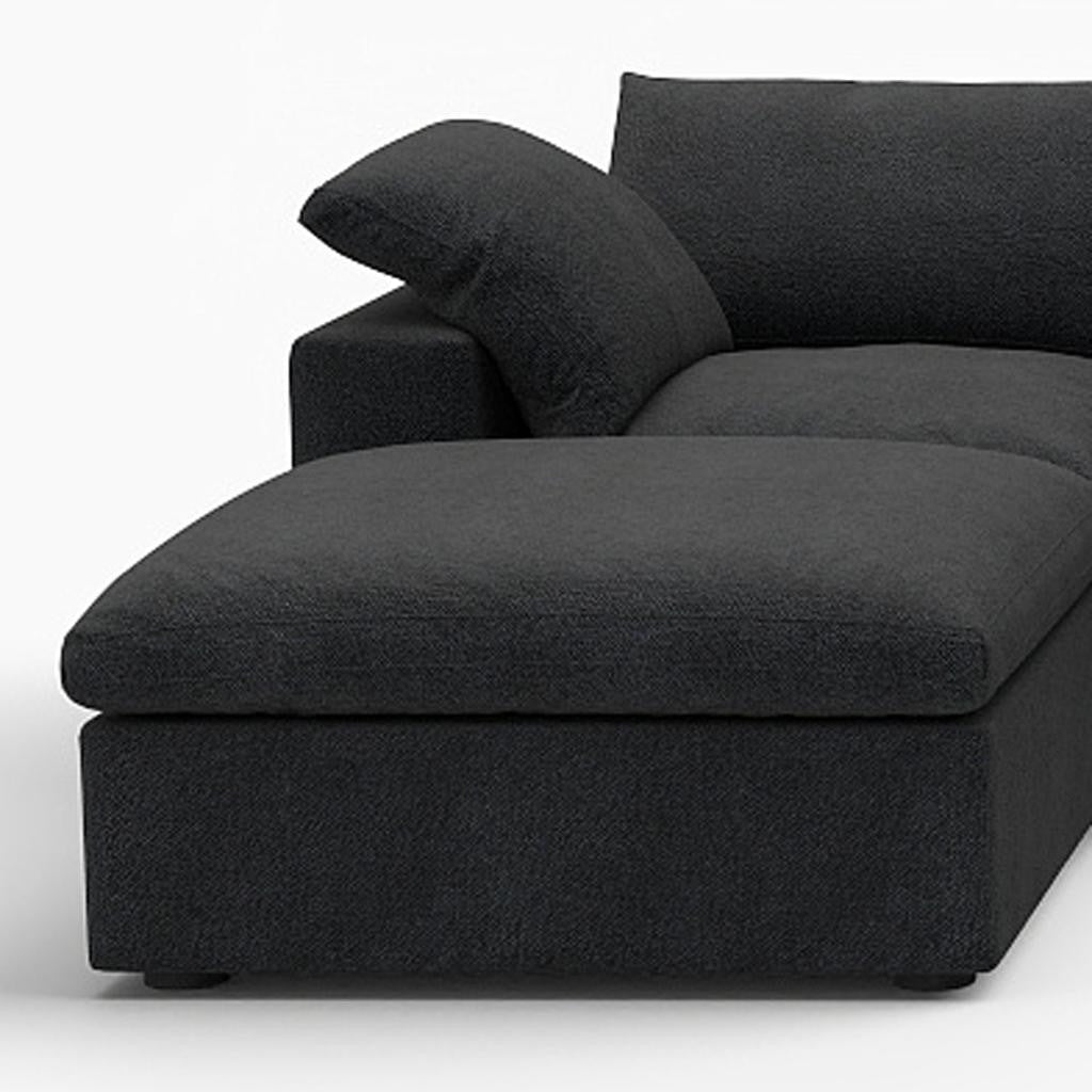 Black Linen Blend Modular Sofa With Ottomans Toss Pillows & Storage