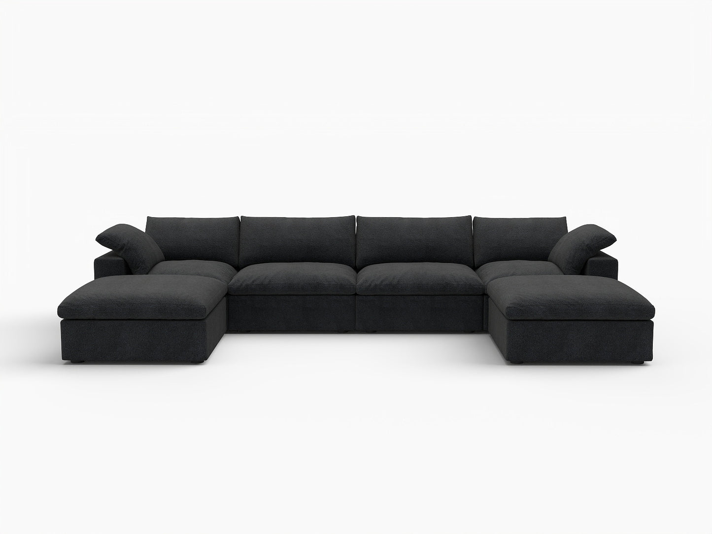 Black Linen Blend Modular Sofa With Ottomans Toss Pillows & Storage