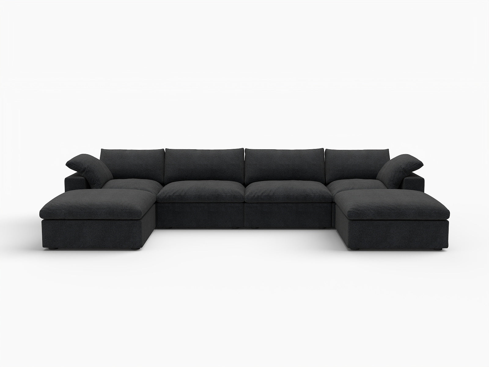 Black Linen Blend Modular Sofa With Ottomans Toss Pillows & Storage