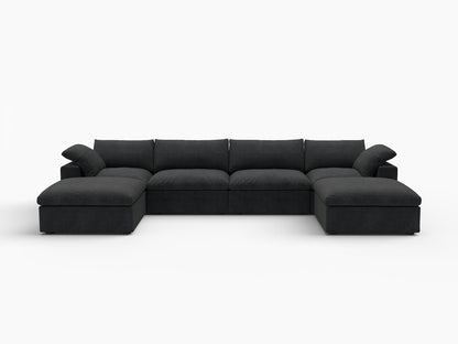 Black Linen Blend Modular Sofa With Ottomans Toss Pillows & Storage
