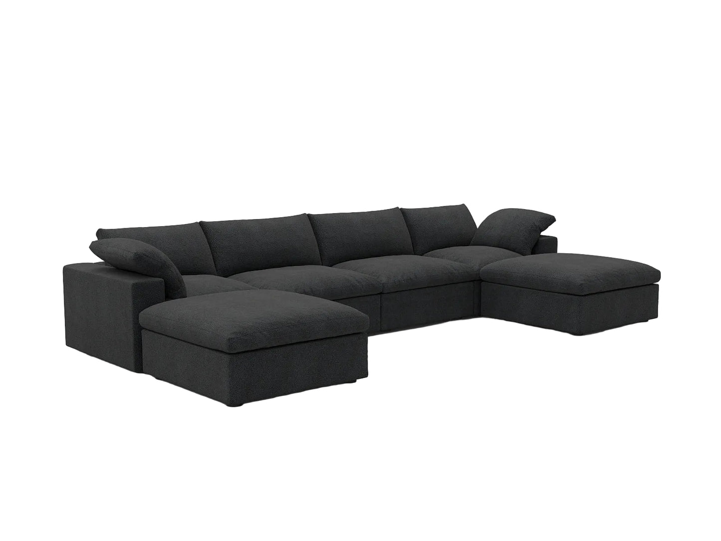 Black Linen Blend Modular Sofa With Ottomans Toss Pillows & Storage