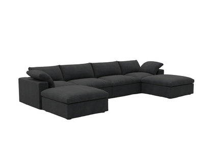 Black Linen Blend Modular Sofa With Ottomans Toss Pillows & Storage