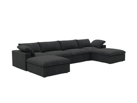 Black Linen Blend Modular Sofa With Ottomans Toss Pillows & Storage