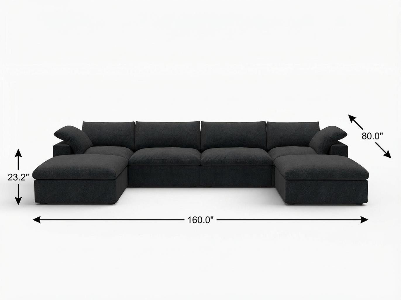 Black Linen Blend Modular Sofa With Ottomans Toss Pillows & Storage