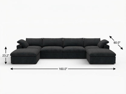 Black Linen Blend Modular Sofa With Ottomans Toss Pillows & Storage