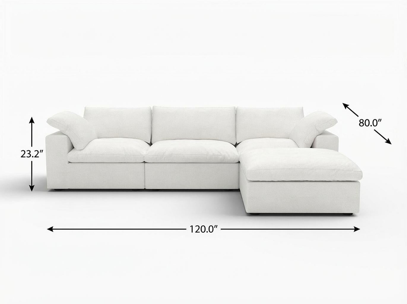 White Linen Blend Modular Sofa With Ottoman & Storage