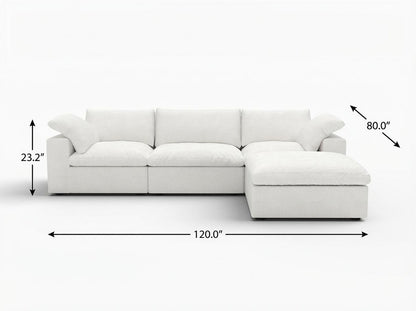 White Linen Blend Modular Sofa With Ottoman & Storage