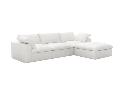 White Linen Blend Modular Sofa With Ottoman & Storage
