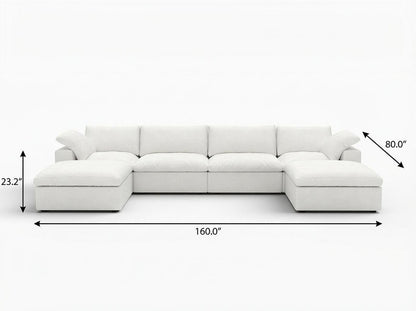 White Linen Blend Modular Sofa With Ottomans Toss Pillows & Storage