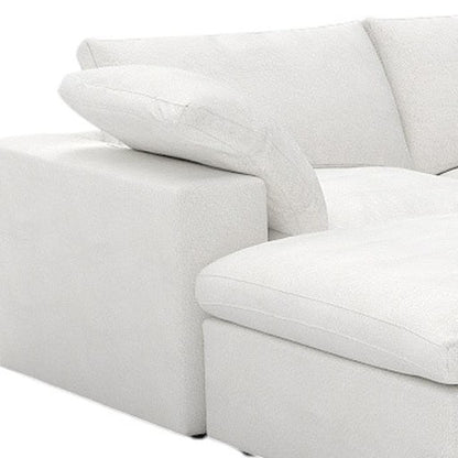 White Linen Blend Modular Sofa With Ottomans Toss Pillows & Storage