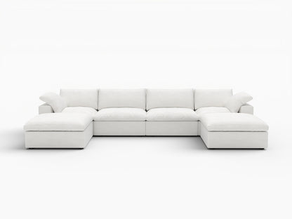 White Linen Blend Modular Sofa With Ottomans Toss Pillows & Storage
