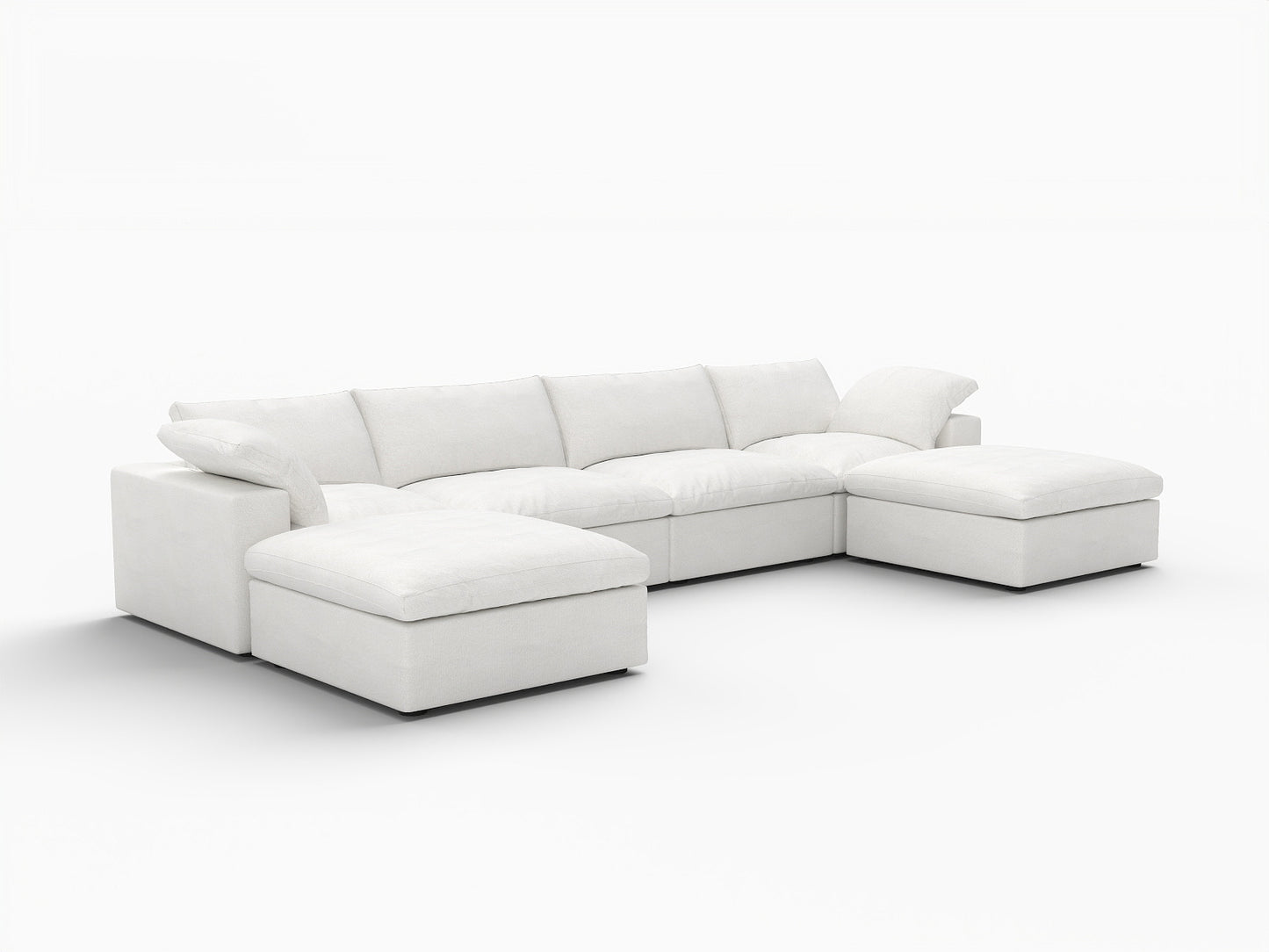 White Linen Blend Modular Sofa With Ottomans Toss Pillows & Storage
