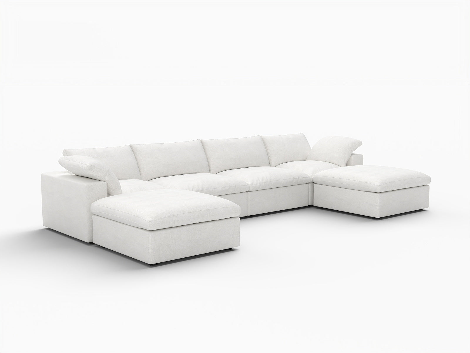 White Linen Blend Modular Sofa With Ottomans Toss Pillows & Storage