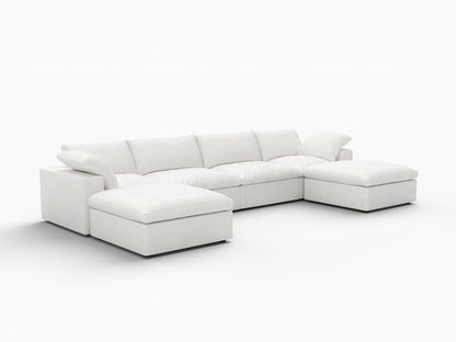 White Linen Blend Modular Sofa With Ottomans Toss Pillows & Storage