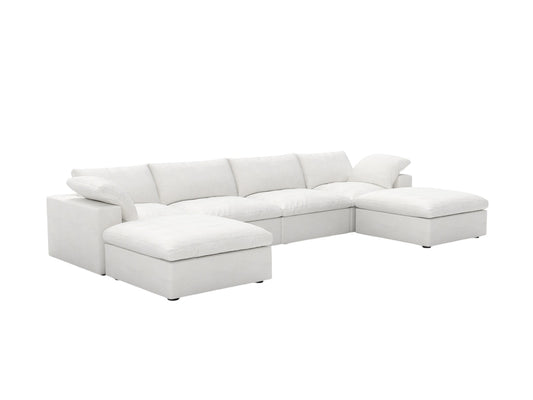 White Linen Blend Modular Sofa With Ottomans Toss Pillows & Storage