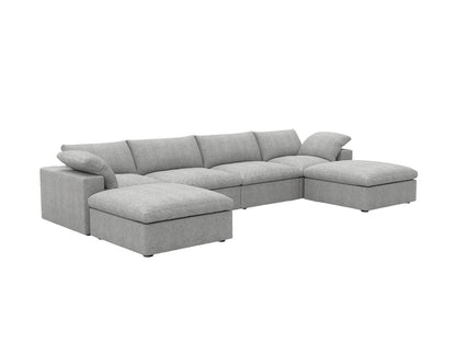 Light Gray Linen Blend Modular Sofa With Ottomans Toss Pillows & Storage