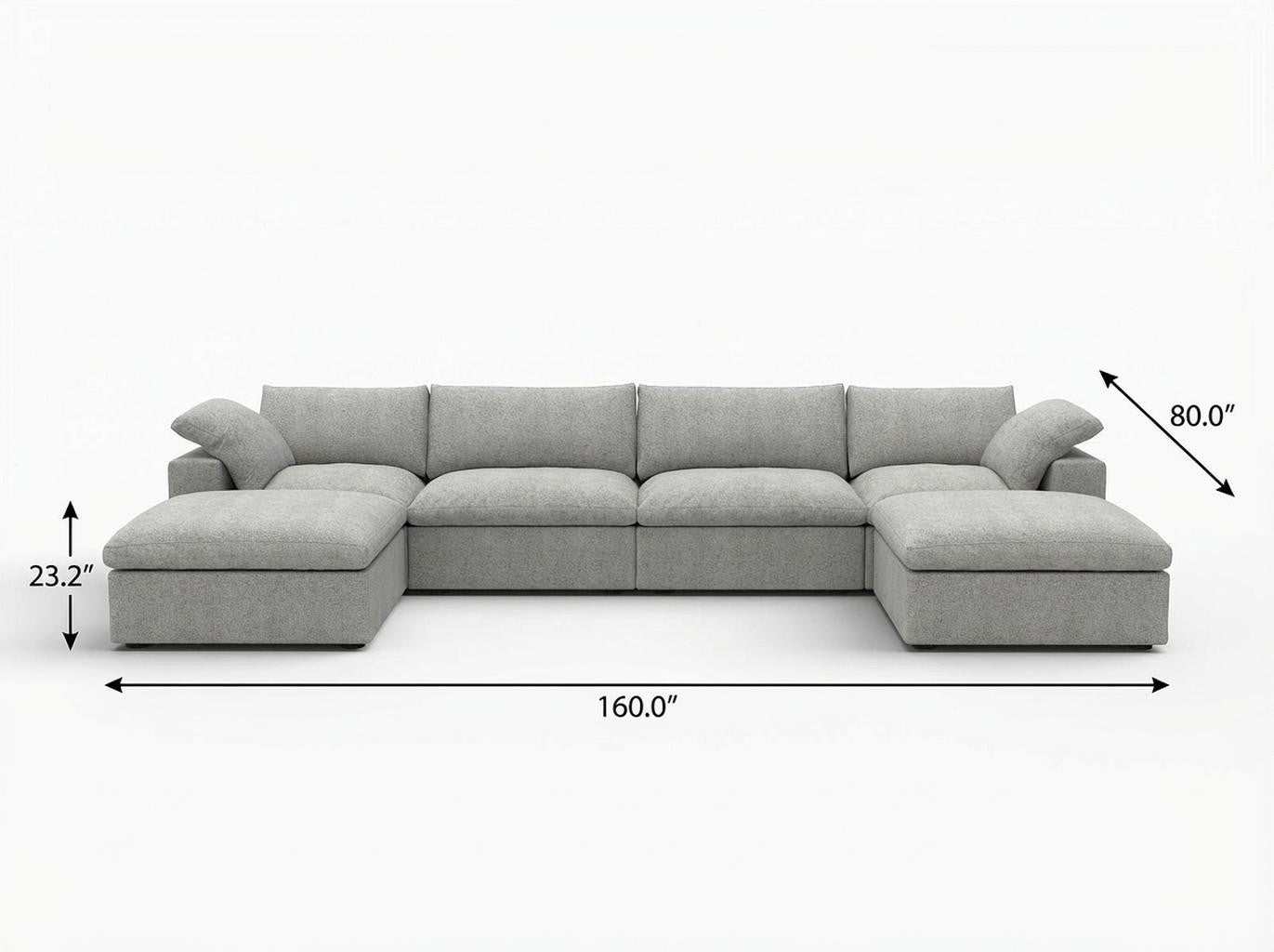 Light Gray Linen Blend Modular Sofa With Ottomans Toss Pillows & Storage