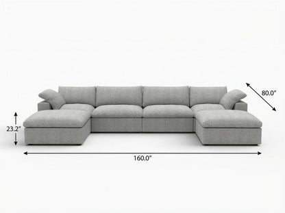 Light Gray Linen Blend Modular Sofa With Ottomans Toss Pillows & Storage