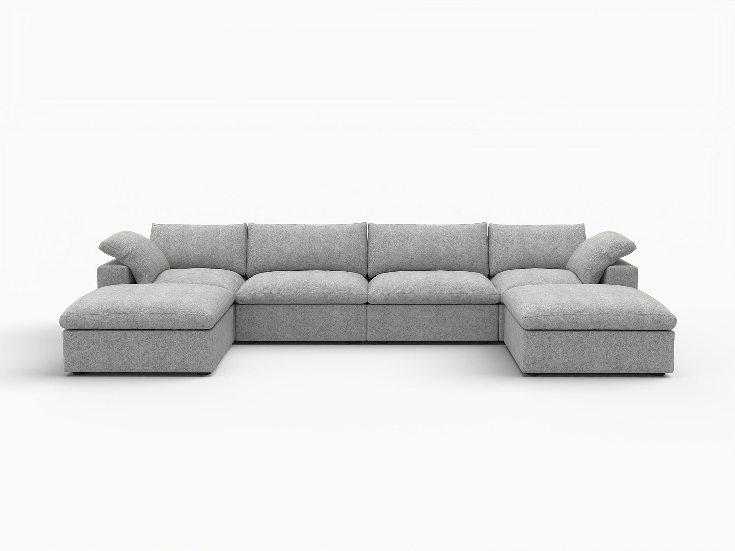 Light Gray Linen Blend Modular Sofa With Ottomans Toss Pillows & Storage