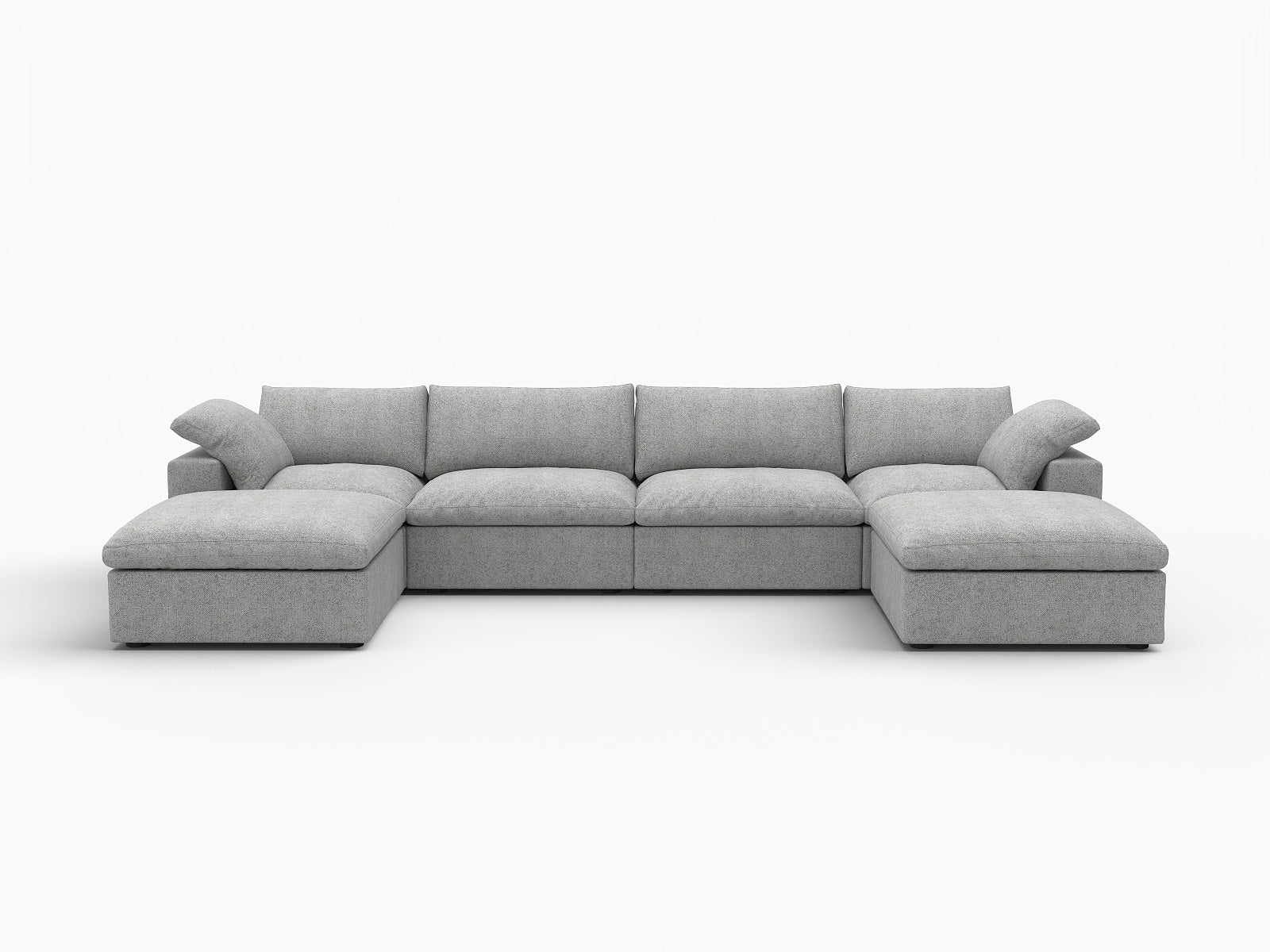 Light Gray Linen Blend Modular Sofa With Ottomans Toss Pillows & Storage