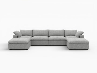Light Gray Linen Blend Modular Sofa With Ottomans Toss Pillows & Storage
