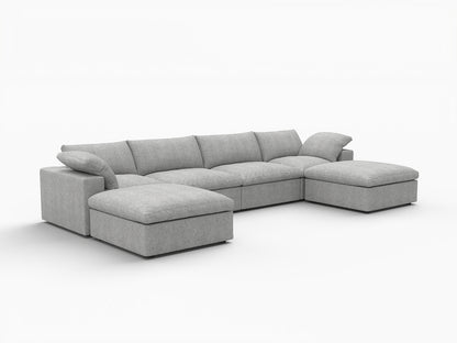 Light Gray Linen Blend Modular Sofa With Ottomans Toss Pillows & Storage