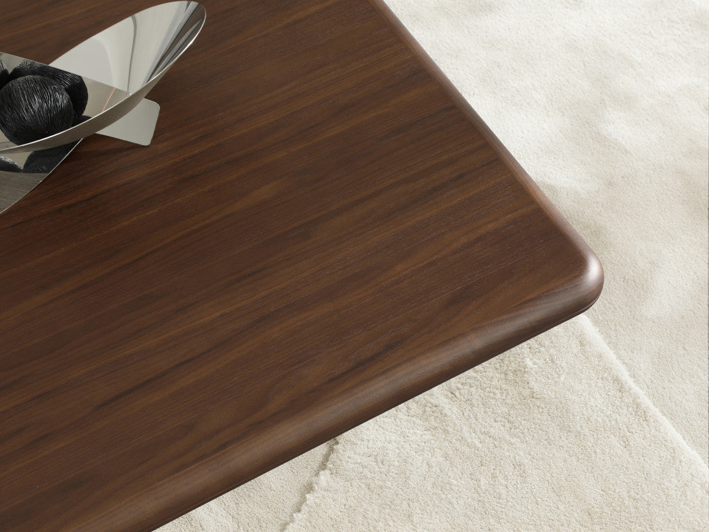 Brown & Silver Wood & Stainless Steel Square Pedestal Coffee Table image 5
