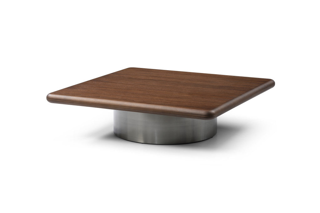 Brown & Silver Wood & Stainless Steel Square Pedestal Coffee Table image 3