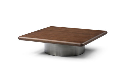Brown & Silver Wood & Stainless Steel Square Pedestal Coffee Table image 3