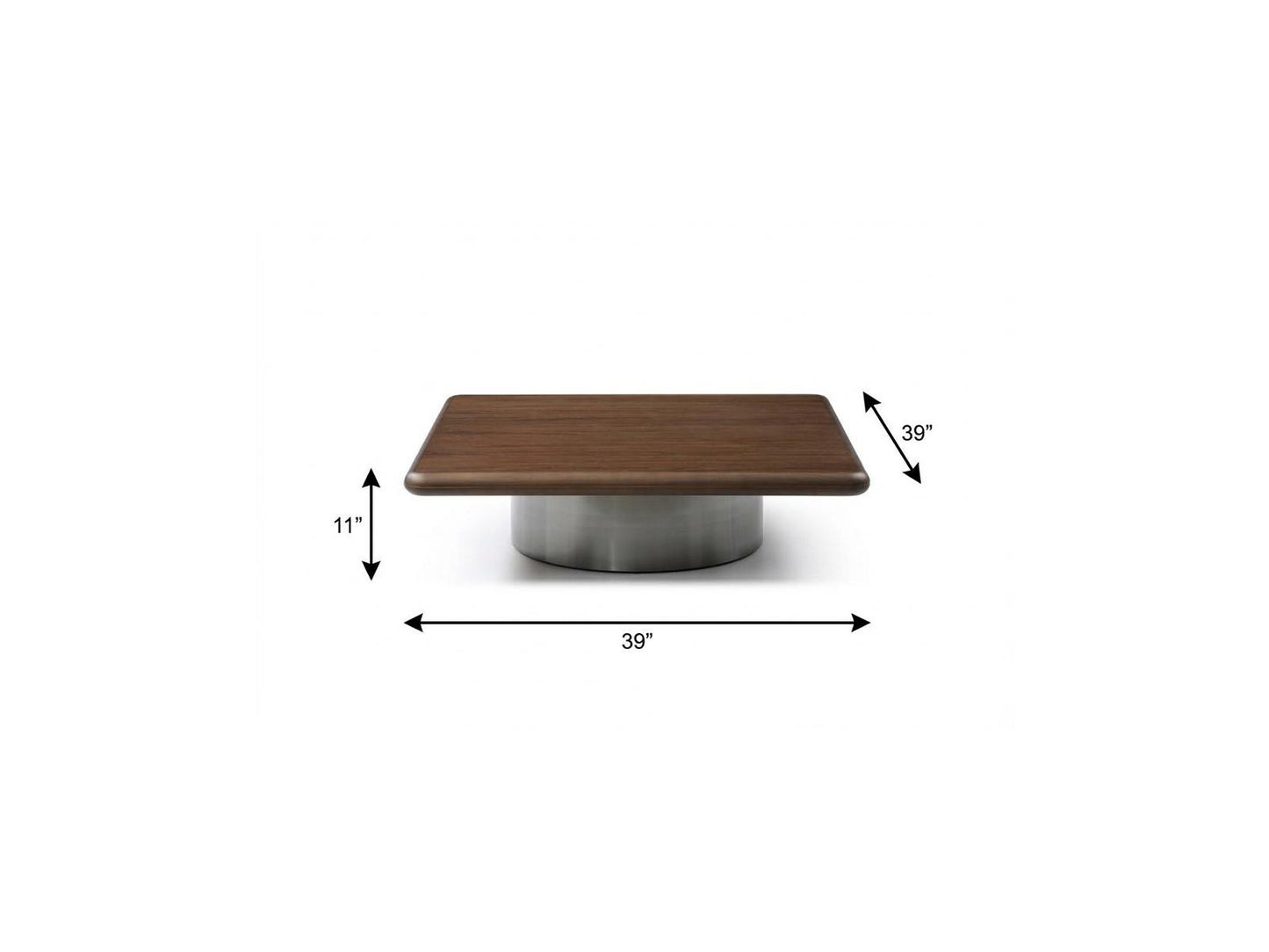 Brown & Silver Wood & Stainless Steel Square Pedestal Coffee Table image 6