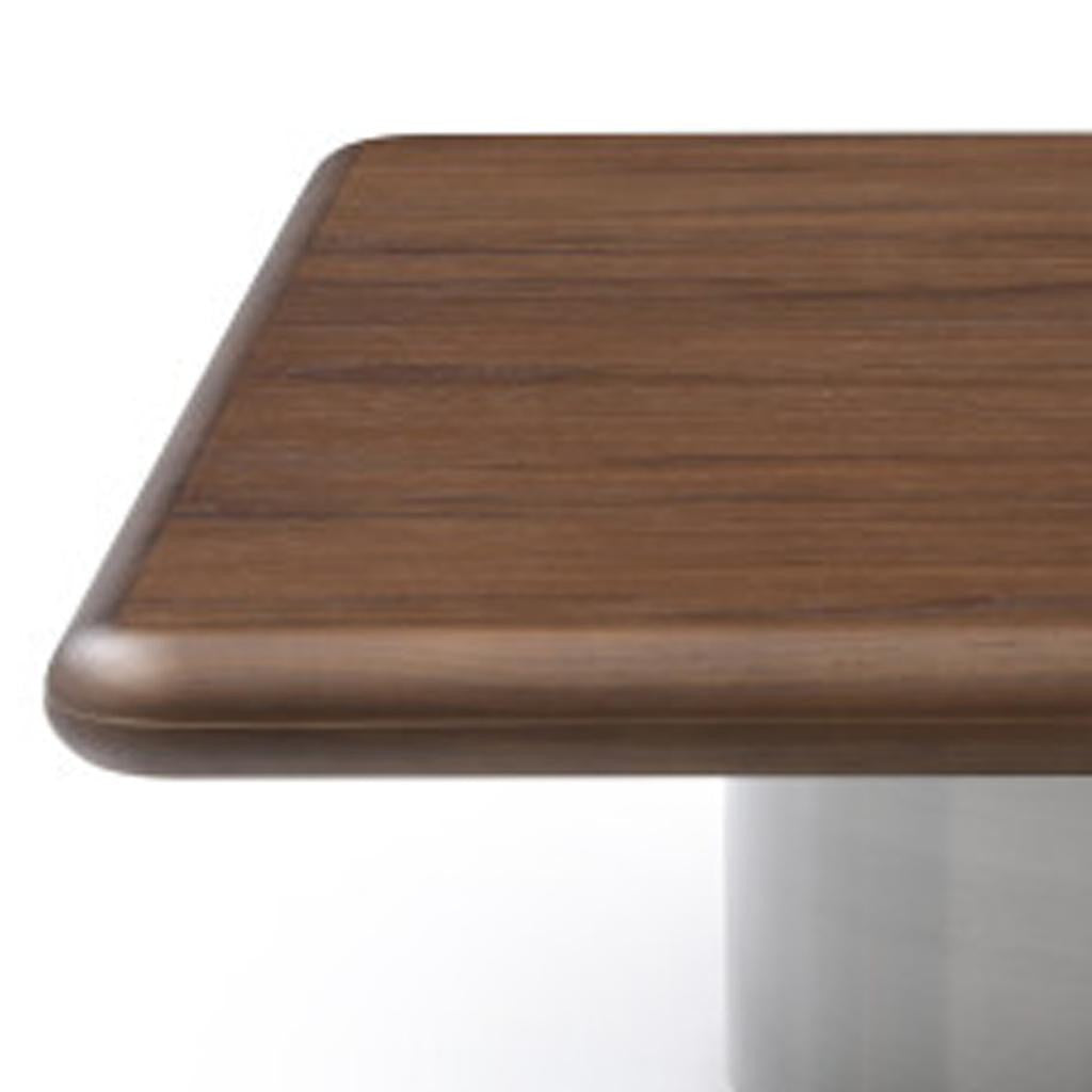 Brown & Silver Wood & Stainless Steel Square Pedestal Coffee Table image 4