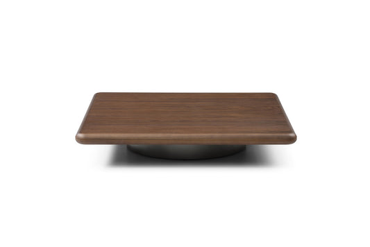 Brown & Silver Wood & Stainless Steel Square Pedestal Coffee Table image 2