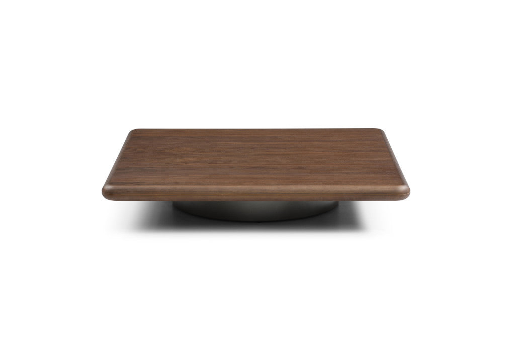 Brown & Silver Wood & Stainless Steel Square Pedestal Coffee Table image 3