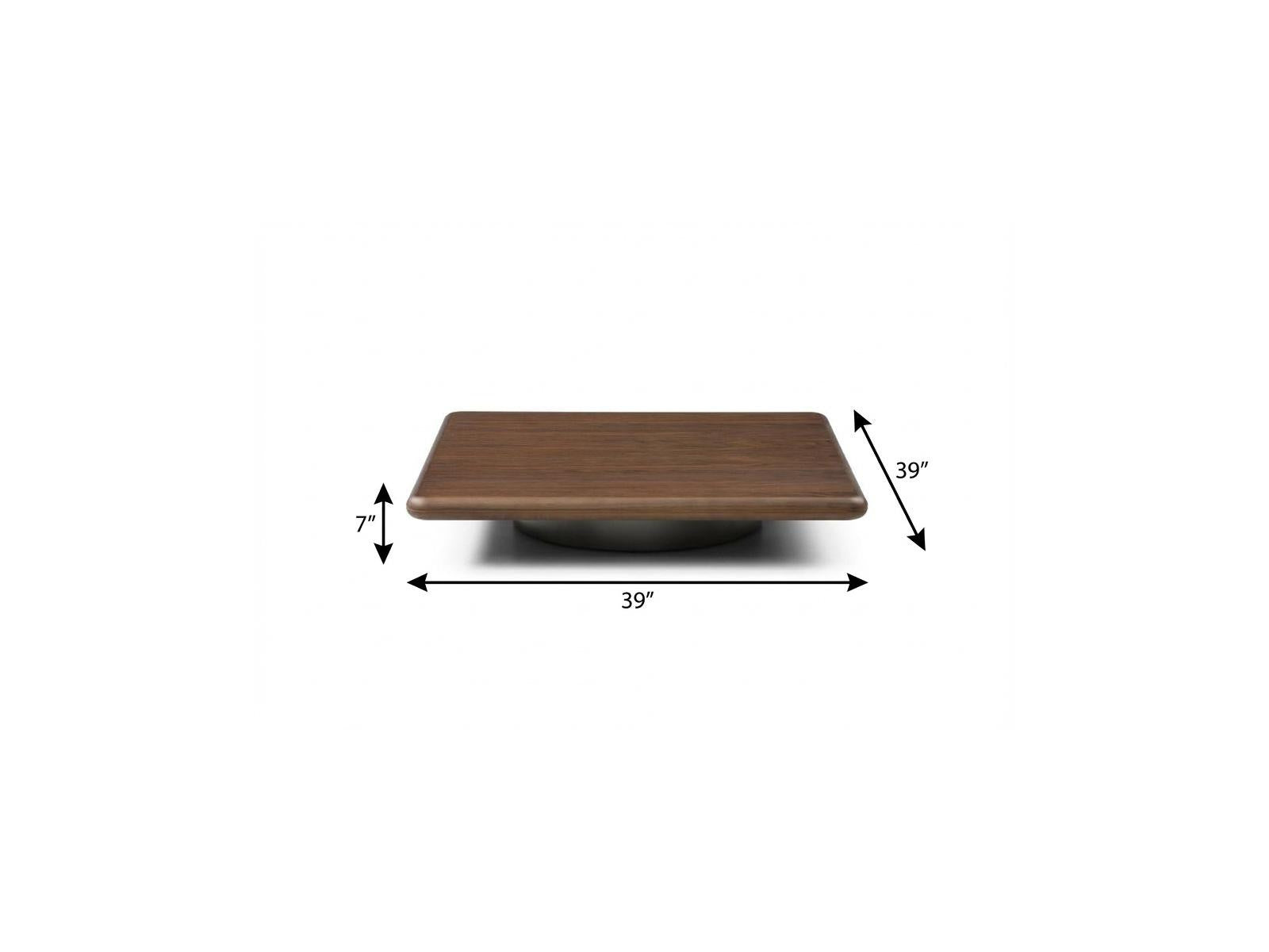 Brown & Silver Wood & Stainless Steel Square Pedestal Coffee Table image 6