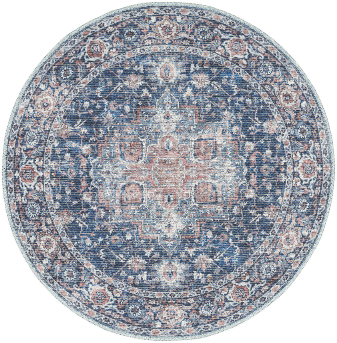 Nourison New Concept Ivory & Navy Machine Washable Rug - 4' Round
